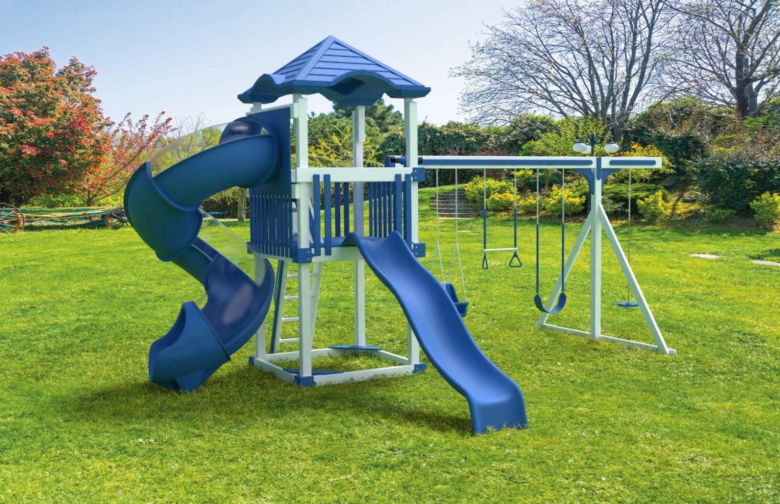 blue and white swing set
